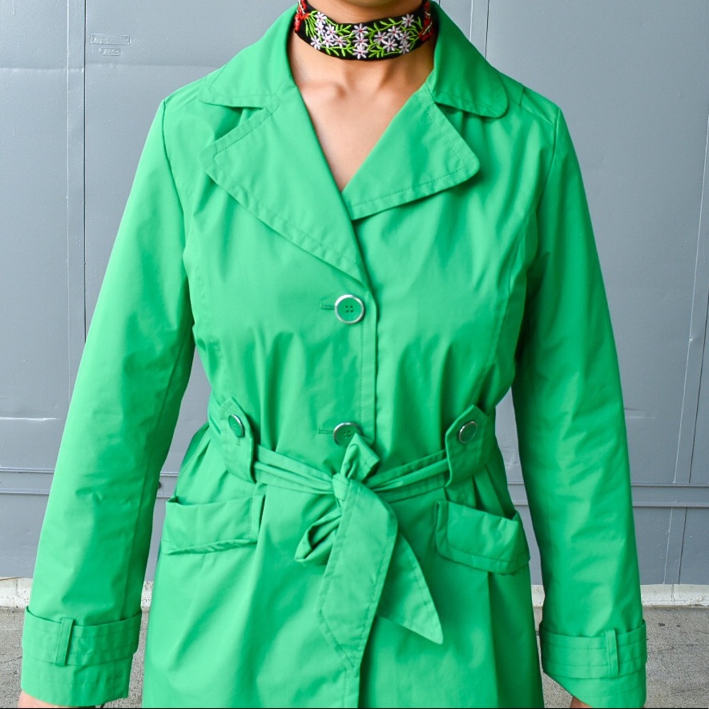 Faded Glory Green Trench Coat sz M - Picture 7 of 15